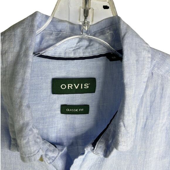 Orvis Button Down Shirt Mens Medium Baby BlueSummer Relaxed Linen Classic Fit - Picture 2 of 10